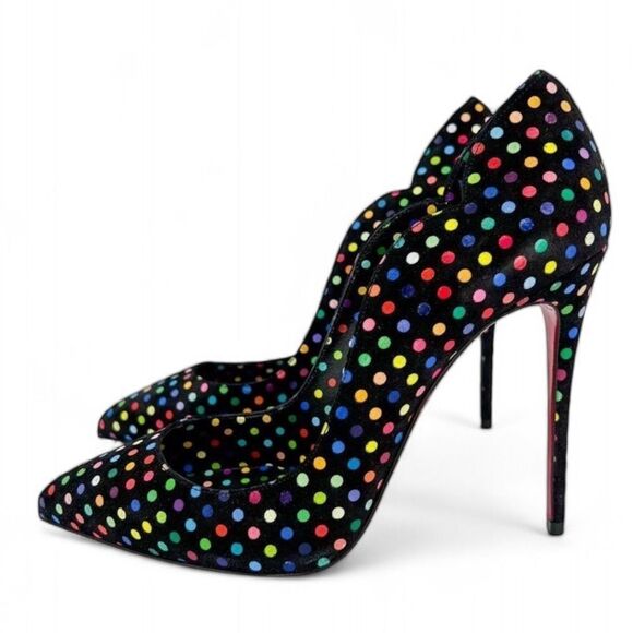 NWT CHRISTIAN LOUBOUTIN Hot Chick Black Scalloped Polka Dot Stiletto Pum… - Picture 6 of 13